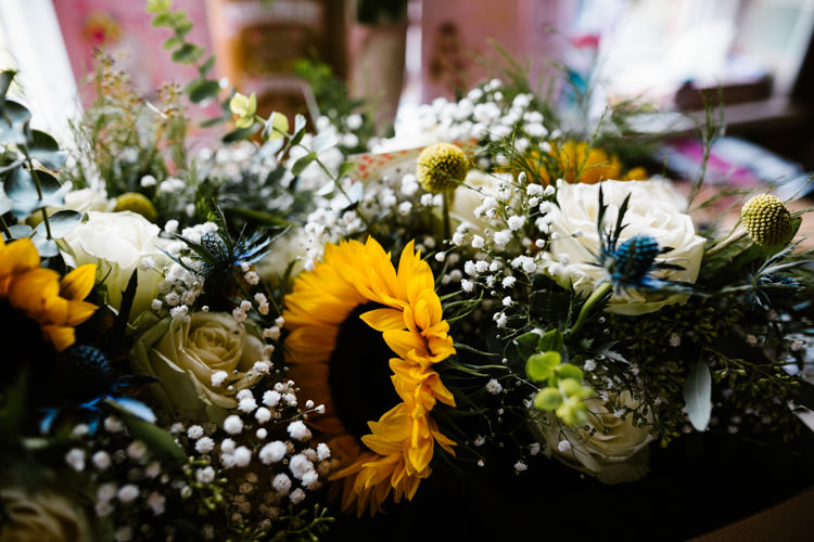 Sunflowers Thistles Roses Alternative Lego Aviation Wedding http://www.honeyandthemoonphotography.co.uk/