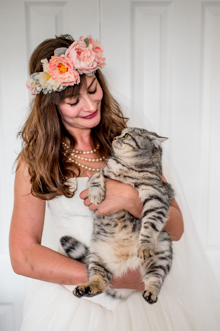 Flower Crown Bride Bridal Peony Peonies Cat Pet Quirky English Garden Party Wedding http://www.michellewoodphotographer.com/