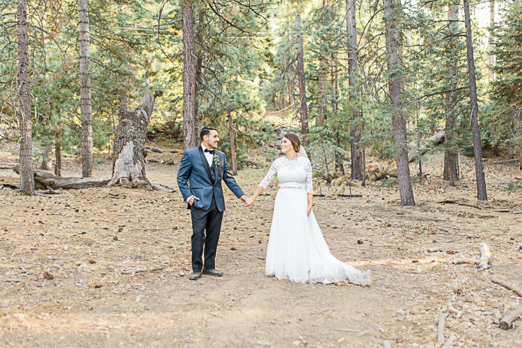 Bride Watters Separates Lace Top Tulle Skirt Veil Statement Necklace Groom Dark Blue Jacket Black Satin Lapel Black Pants Vest Bowtie Floral Buttonhole DIY Whimsical Camp Wedding California http://www.landbphotography.org/
