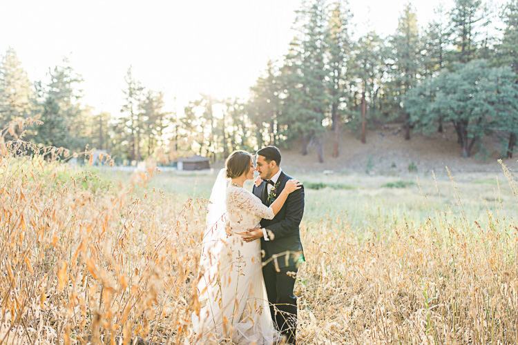 Bride Watters Separates Lace Top Tulle Skirt Veil Statement Necklace Groom Dark Blue Jacket Black Satin Lapel Black Pants Vest Bowtie Floral Buttonhole DIY Whimsical Camp Wedding California http://www.landbphotography.org/