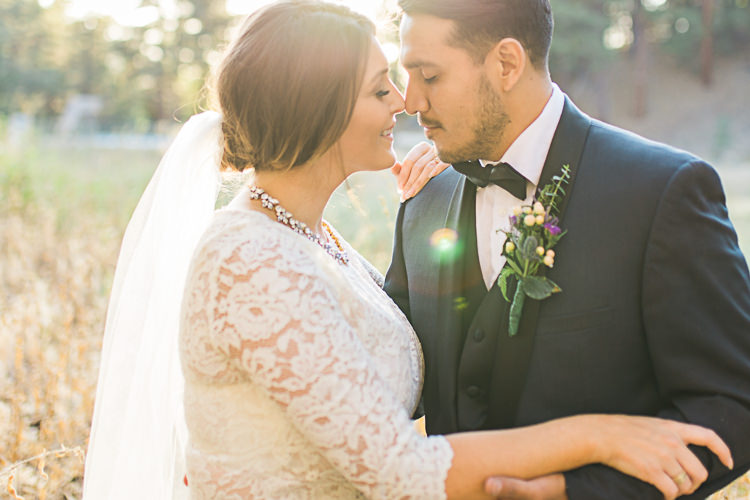 Bride Watters Separates Lace Top Tulle Skirt Veil Statement Necklace Groom Dark Blue Jacket Black Satin Lapel Black Pants Vest Bowtie Floral Buttonhole DIY Whimsical Camp Wedding California http://www.landbphotography.org/