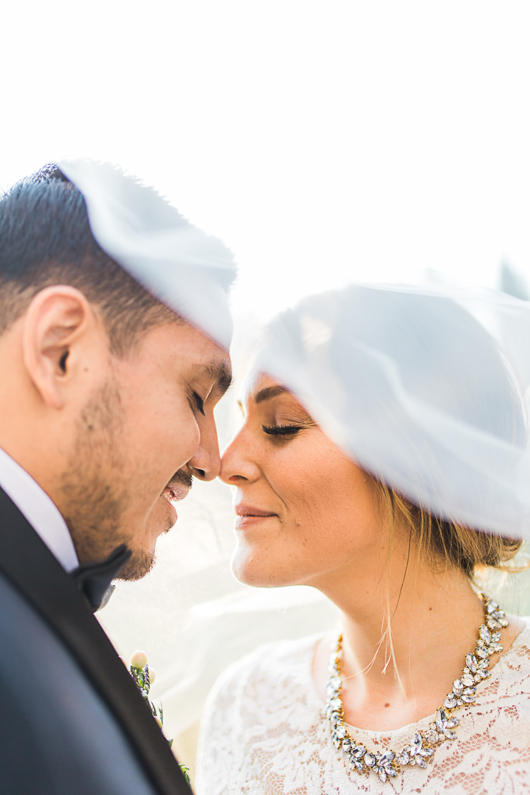 Bride Watters Separates Lace Top Tulle Skirt Veil Statement Necklace Groom Dark Blue Jacket Black Satin Lapel Black Bowtie Floral Buttonhole DIY Whimsical Camp Wedding California http://www.landbphotography.org/