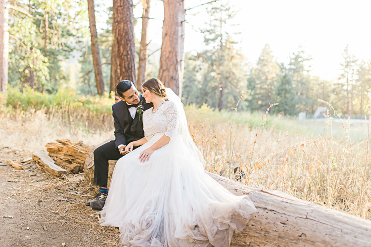 Bride Watters Separates Lace Top Tulle Skirt Veil Statement Necklace Groom Dark Blue Jacket Black Satin Lapel Black Pants Vest Bowtie Floral Buttonhole DIY Whimsical Camp Wedding California http://www.landbphotography.org/