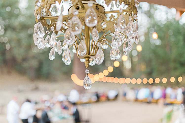 Reception Chandelier Hanging Fairy Lights Guests DIY Whimsical Camp Wedding California http://www.landbphotography.org/