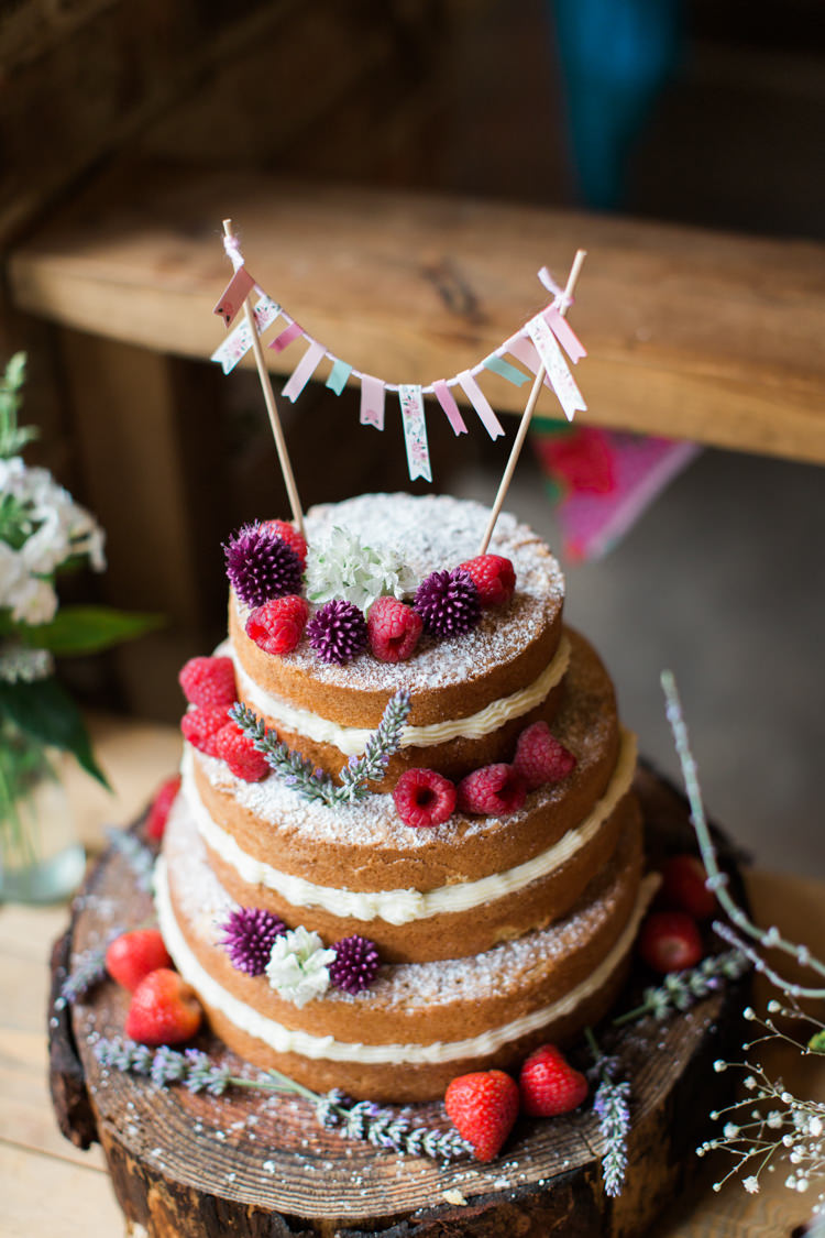 Naked Cake Sponge Layer Fruit Victoria Berries Log Bunting Beautiful Woodland Glade Wedding https://emilyhannah.com/