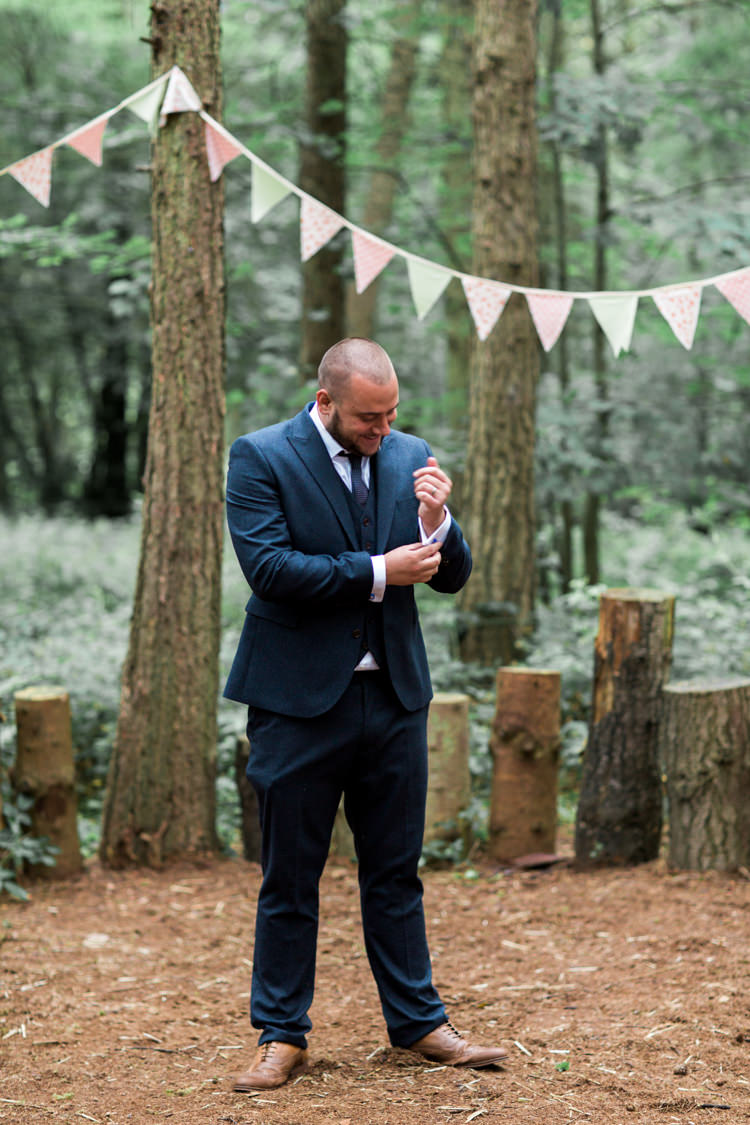 Navy Blue Suit Tan Shoes Groom Beautiful Woodland Glade Wedding https://emilyhannah.com/