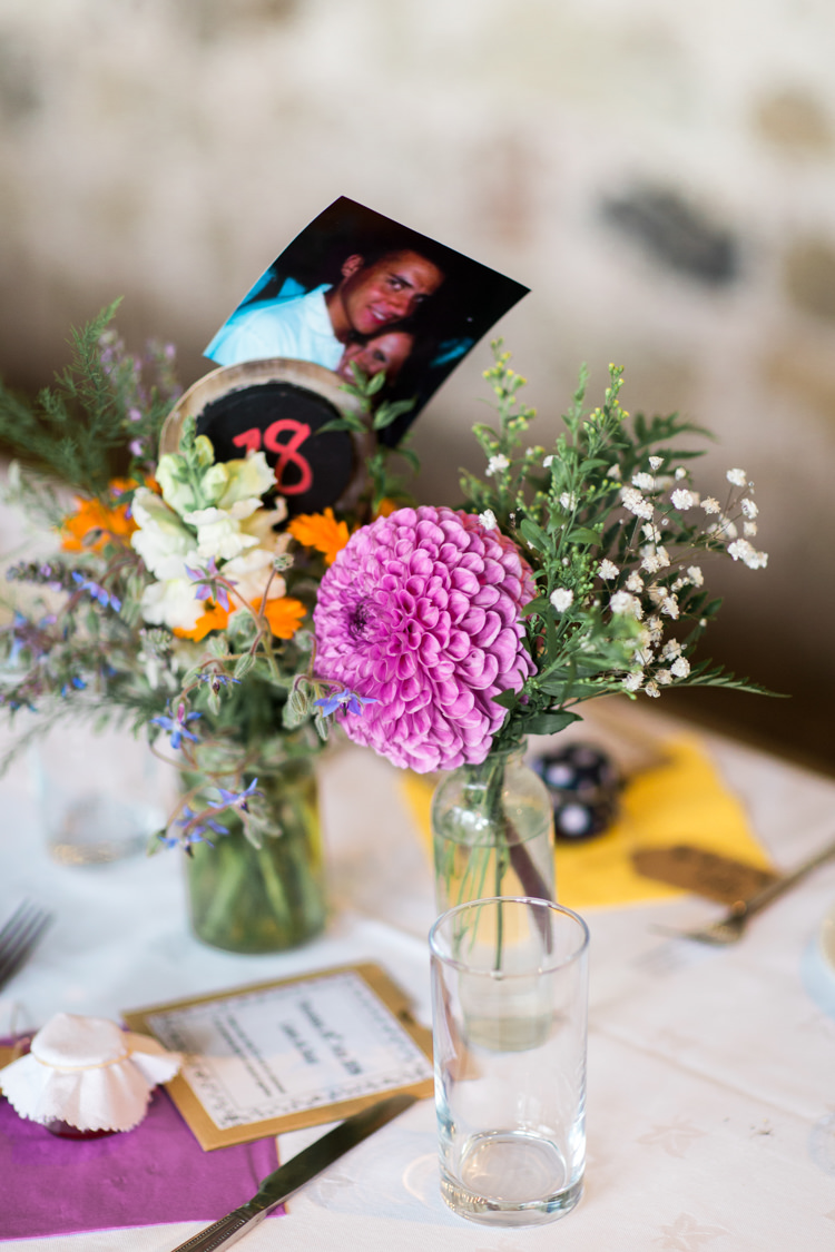 Jar Flowers Centrepiece Decor Dahlia Beautiful Woodland Glade Wedding https://emilyhannah.com/