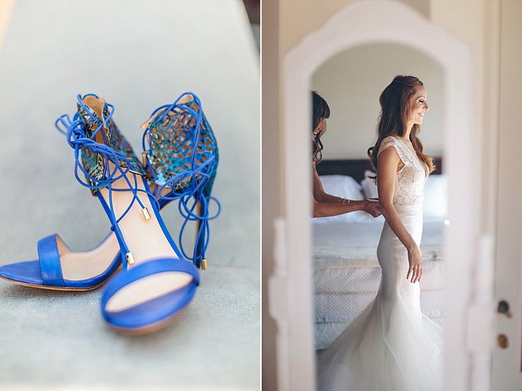 Bride Lace Mermaid Two Piece Bridal Gown Blue High Heels Beautiful Pink Blue Tuscany Villa Wedding http://www.chloemurdochphotography.com/