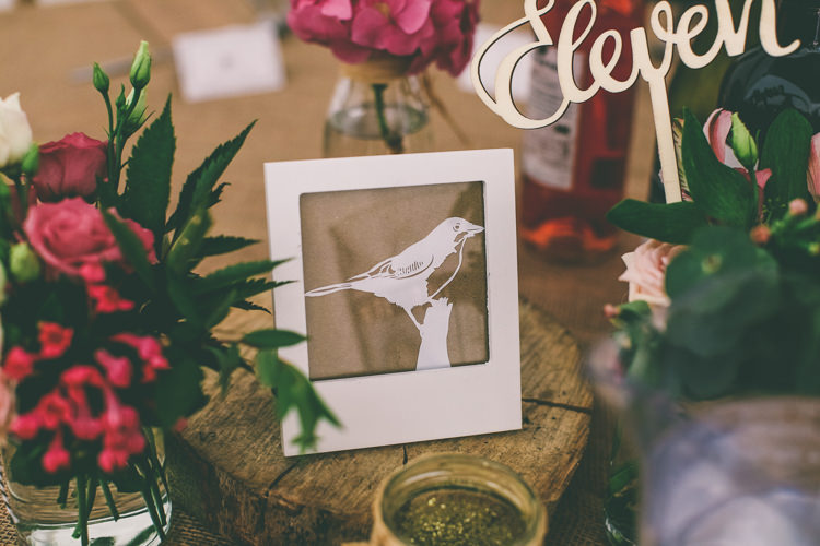 Bird Table Names Decor Flowers Rustic Woodland Birds Outdoorsy Wedding http://www.emmaboileau.co.uk/