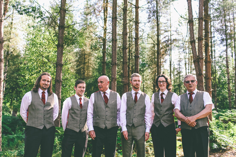 Tweed Groom Groomsmen Waistcoats Red Ties Rustic Woodland Birds Outdoorsy Wedding http://www.emmaboileau.co.uk/