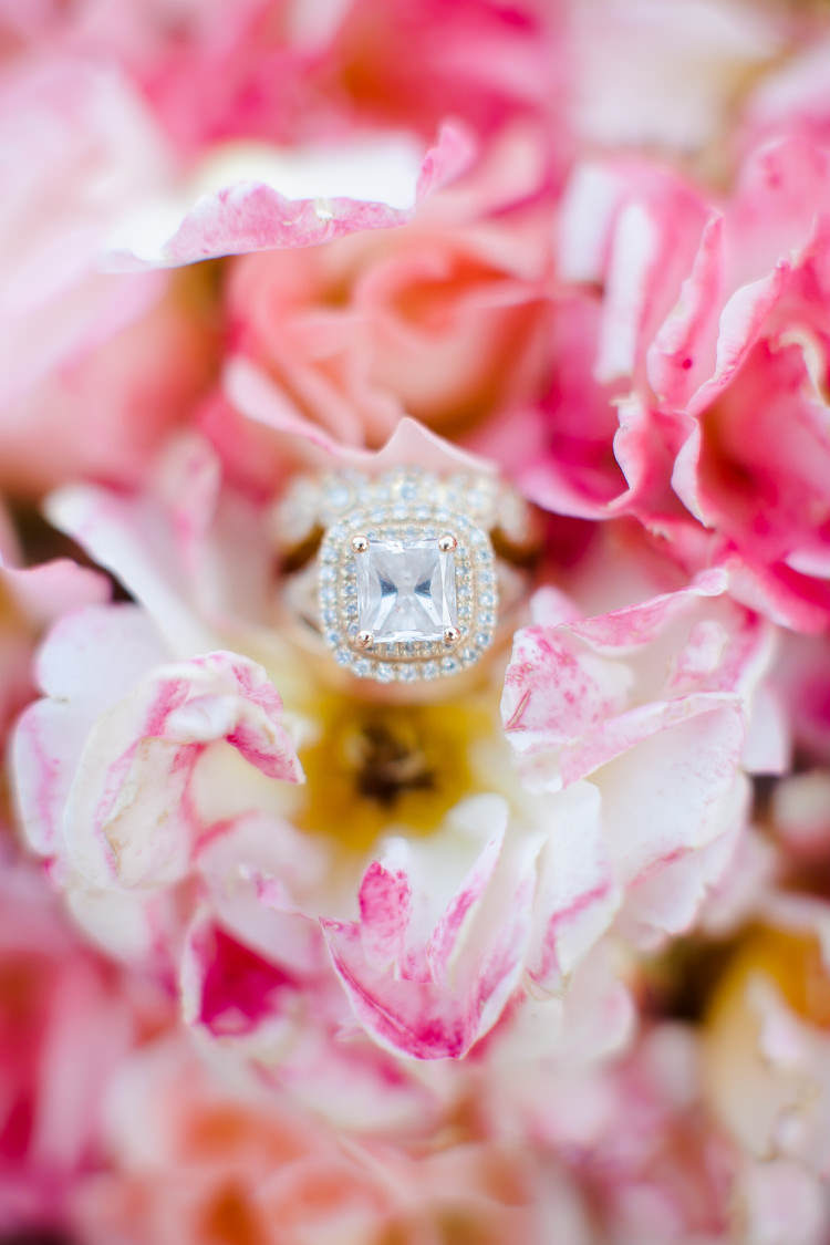 Pink Florals Diamond Square Engagement Ring Beautiful Pink Blue Tuscany Villa Wedding http://www.chloemurdochphotography.com/