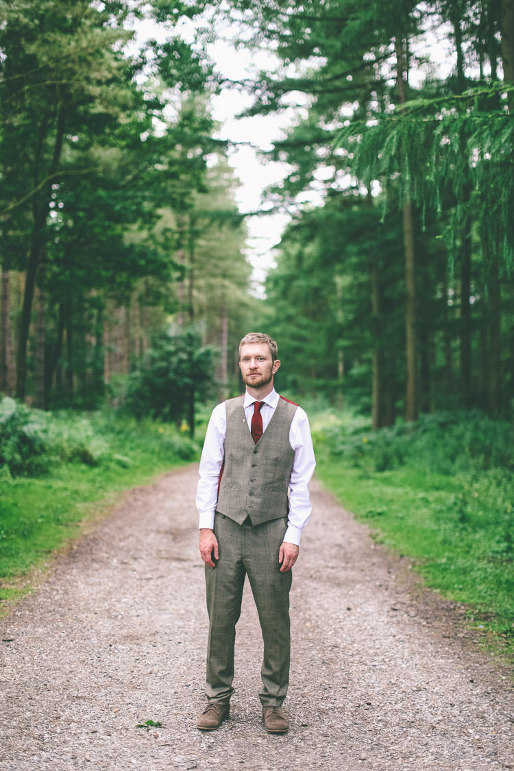 Tweed Suit Groom Waistcoat Red Tie Rustic Woodland Birds Outdoorsy Wedding http://www.emmaboileau.co.uk/