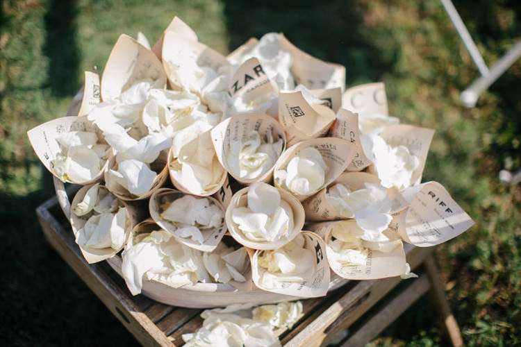 Outdoor Ceremony White Petals Sheet Music Wrapping Wooden Cart Beautiful Pink Blue Tuscany Villa Wedding http://www.chloemurdochphotography.com/