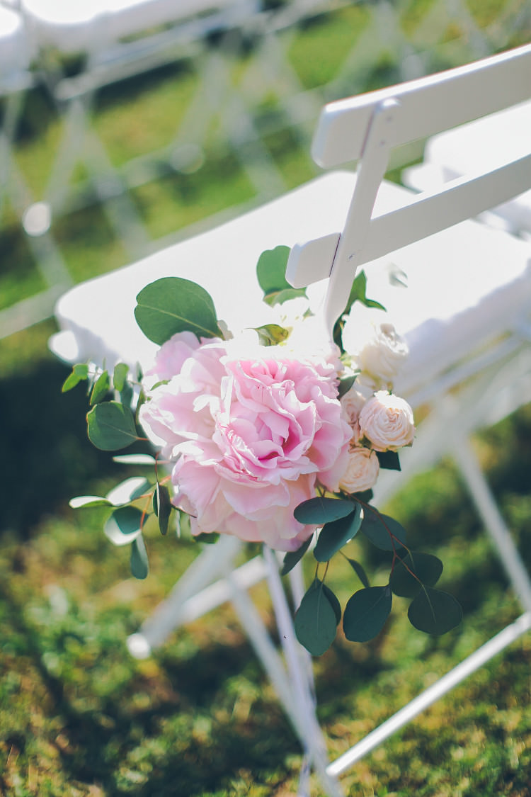 Outdoor Ceremony White Chairs Pink Florals Peonies Greenery Beautiful Pink Blue Tuscany Villa Wedding http://www.chloemurdochphotography.com/