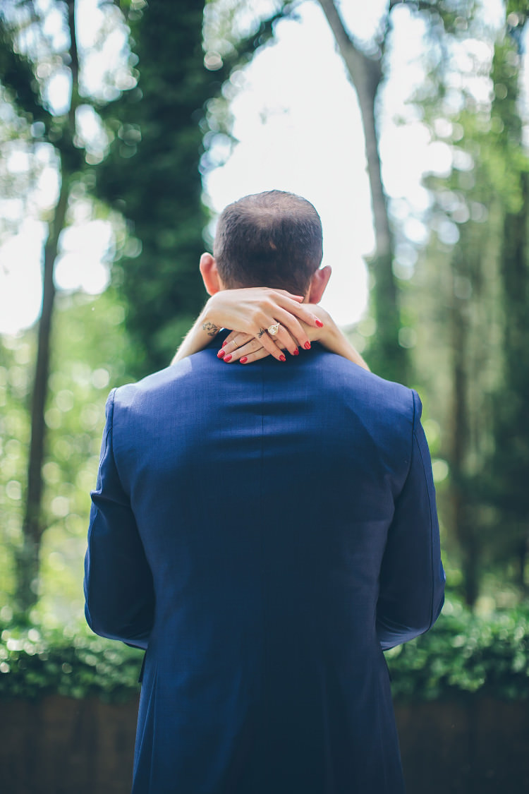 Groom Royal Blue Suit Bride Red Nails Diamond Engagement Ring Beautiful Pink Blue Tuscany Villa Wedding http://www.chloemurdochphotography.com/