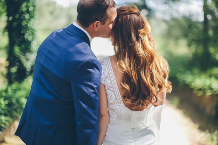 Bride Lace Two Piece Mermaid Bridal Gown Groom Royal Blue Suit White Shirt Dark Blue Tie Beautiful Pink Blue Tuscany Villa Wedding http://www.chloemurdochphotography.com/