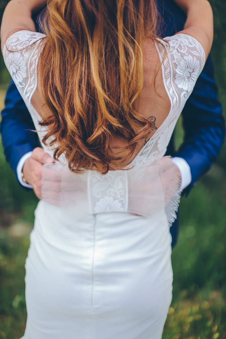 Bride Lace Two Piece Mermaid Bridal Gown Groom Royal Blue Suit White Shirt Dark Blue Tie Beautiful Pink Blue Tuscany Villa Wedding http://www.chloemurdochphotography.com/