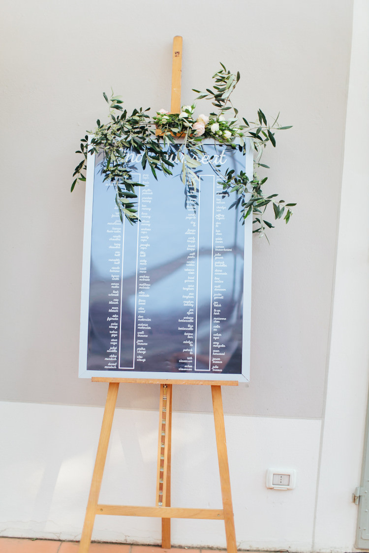 Reception Table Seating Chart White Pink Florals Greenery Wooden Easel Beautiful Pink Blue Tuscany Villa Wedding http://www.chloemurdochphotography.com/