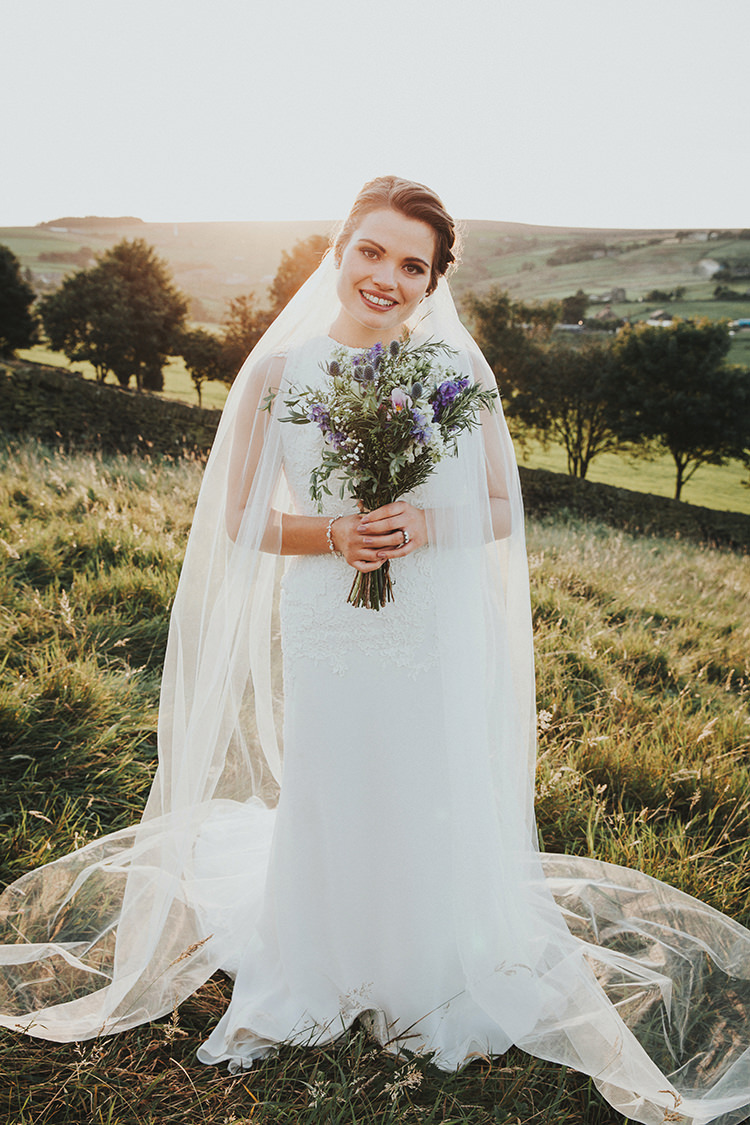 Lace Dress Gown Bride Bridal Veil Beautiful Flowery Country Marquee Wedding http://www.maddiefarrisphotography.co.uk/