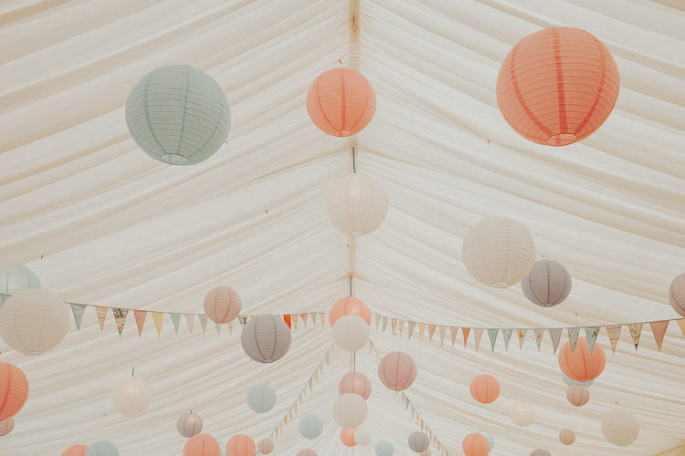 Pastel Pink Lanterns Bunting Beautiful Flowery Country Marquee Wedding http://www.maddiefarrisphotography.co.uk/