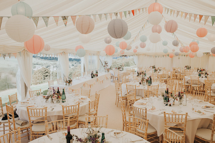 Pink Lanterns Bunting Pretty Beautiful Flowery Country Marquee Wedding http://www.maddiefarrisphotography.co.uk/