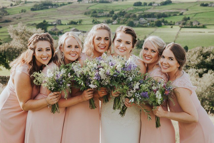 Bridesmaids Pink Flowers Wild Bouquets Beautiful Flowery Country Marquee Wedding http://www.maddiefarrisphotography.co.uk/