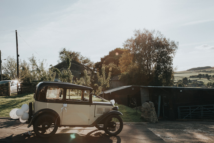 Classic Vintage Car Transport Beautiful Flowery Country Marquee Wedding http://www.maddiefarrisphotography.co.uk/