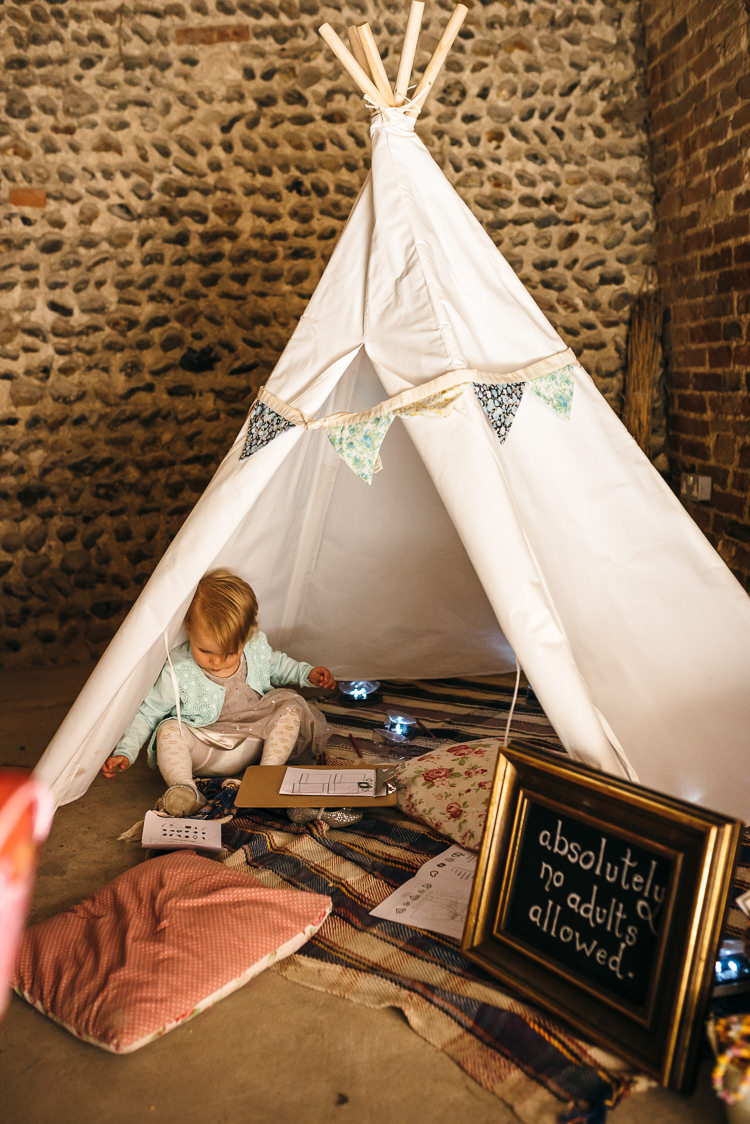 Kids Childrens Tipi Tent Area Gorgeous Home Made Pink Gold Barn Wedding http://www.bethmoseleyphotography.co.uk/