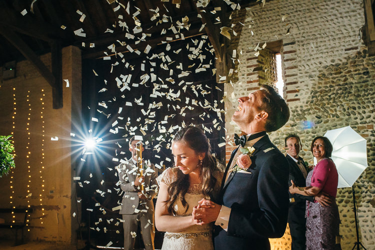 Confetti Canon Bomb First Dance Gorgeous Home Made Pink Gold Barn Wedding http://www.bethmoseleyphotography.co.uk/