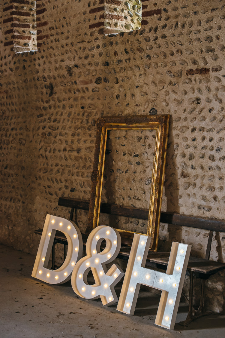 Letter Lights Decor Gorgeous Home Made Pink Gold Barn Wedding http://www.bethmoseleyphotography.co.uk/