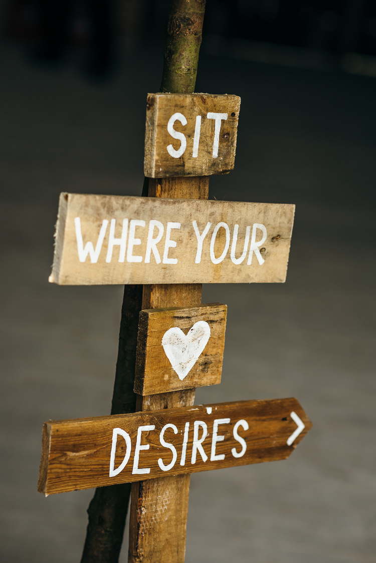 Ceremony Sign Rustic Post Gorgeous Home Made Pink Gold Barn Wedding http://www.bethmoseleyphotography.co.uk/