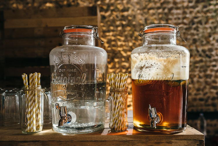 Drink Dispensers Bar Station Gorgeous Home Made Pink Gold Barn Wedding http://www.bethmoseleyphotography.co.uk/