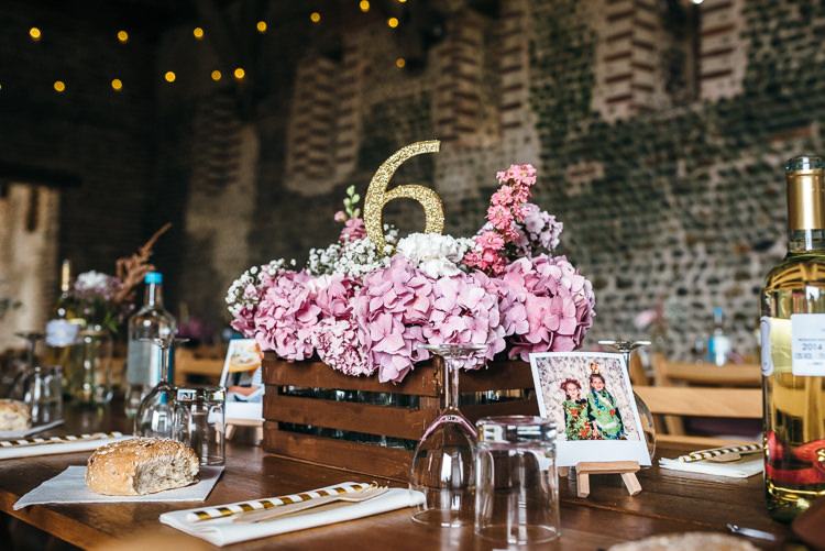 Bow Flowers Glitter Table Number Gorgeous Home Made Pink Gold Barn Wedding http://www.bethmoseleyphotography.co.uk/