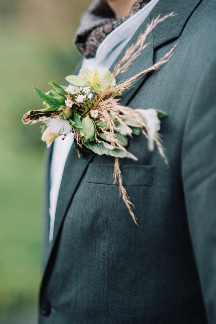 Groom Wedding Buttonhole Grass Wild Bohemian Styled Vow Renewal https://libertypearlphotography.com/
