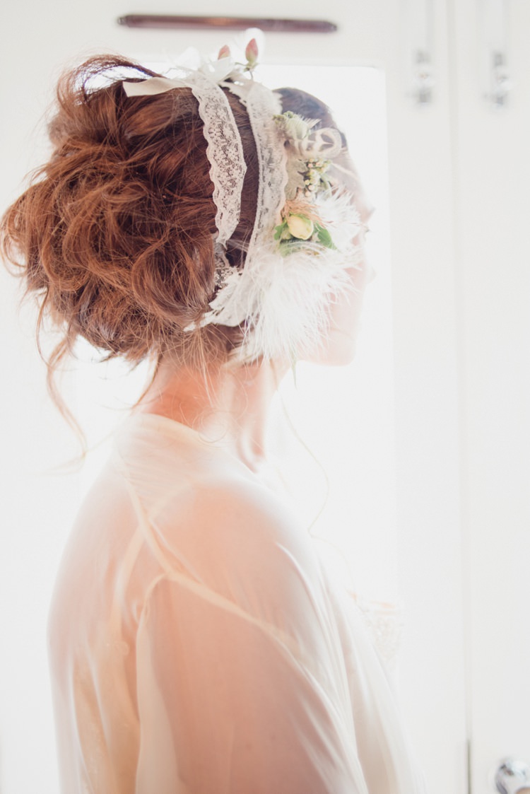 Hair Bride Bridal Wedding Rustic Feathers Bohemian Styled Vow Renewal https://libertypearlphotography.com/