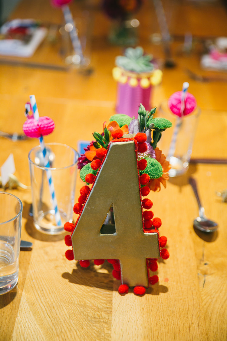 Table Number Pom Pom Mexican Planetarium Space Frida Kahlo Colourful Wedding http://carohutchings.com/