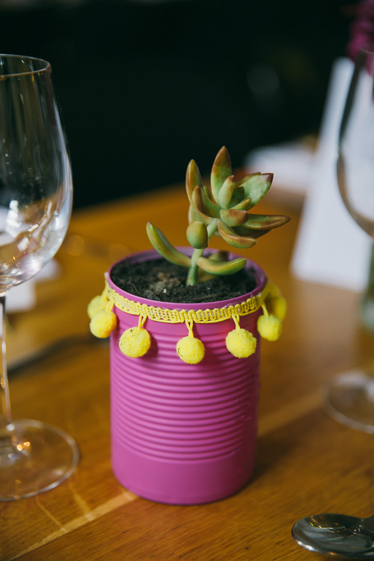 Succulent Colourful Pom Pom Tin Can Planetarium Space Frida Kahlo Colourful Wedding http://carohutchings.com/