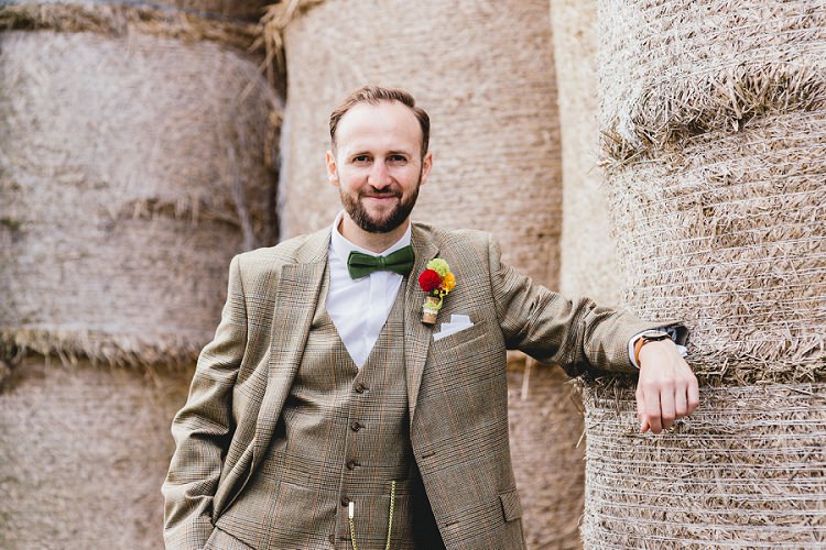 Check Suit Brown Groom Green Bow Tie All Things Big Bright Beautiful Multicolour Wedding http://benjaminmathers.co.uk/