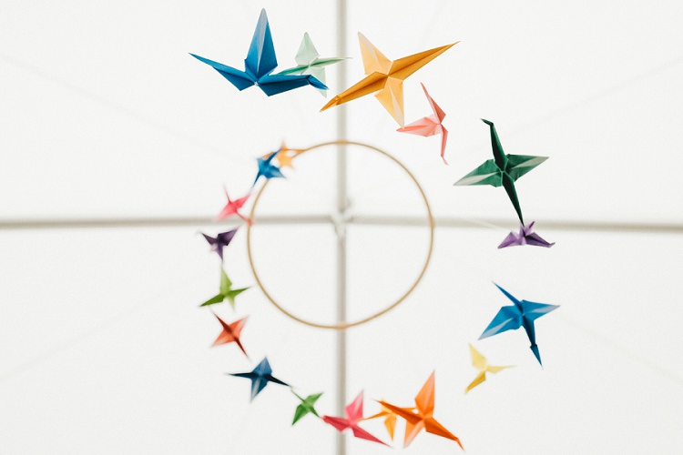 Origami Paper Crane Decor All Things Big Bright Beautiful Multicolour Wedding http://benjaminmathers.co.uk/