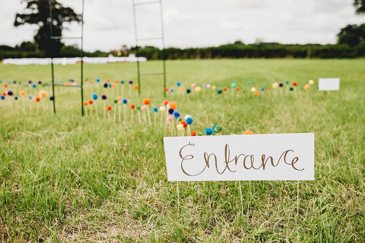 Pom Poms Sticks Decor Welcome Sign All Things Big Bright Beautiful Multicolour Wedding http://benjaminmathers.co.uk/