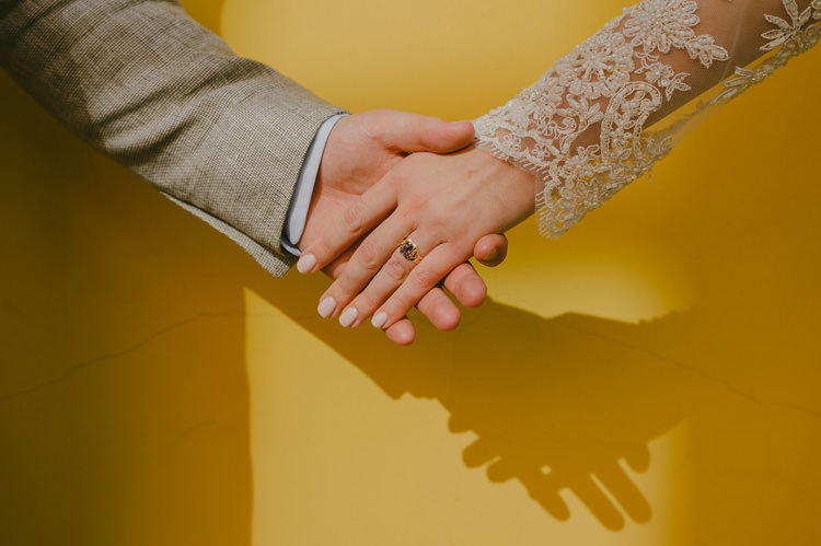 Bride Lace Bridal Gown Gold Wedding Band Groom Light Blue Shirt Sand Jacket Natural Greenery Stylish Wedding Transylvania https://raresion.com/