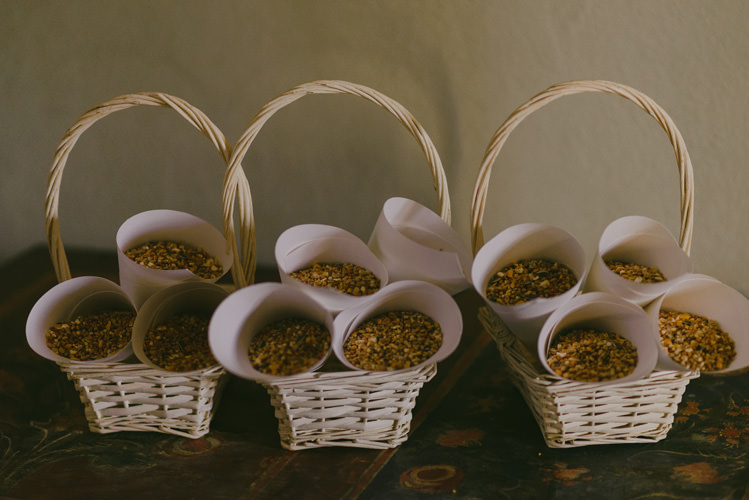 White Wicker Baskets Dried Petals White Cones Natural Greenery Stylish Wedding Transylvania https://raresion.com/