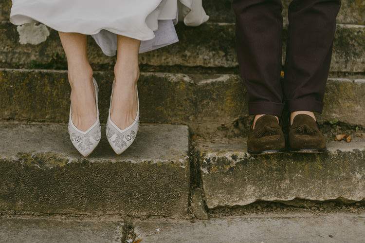Bride Embellished White Flat Shoes Groom Brown Pants Brown Suede Shoes Natural Greenery Stylish Wedding Transylvania https://raresion.com/