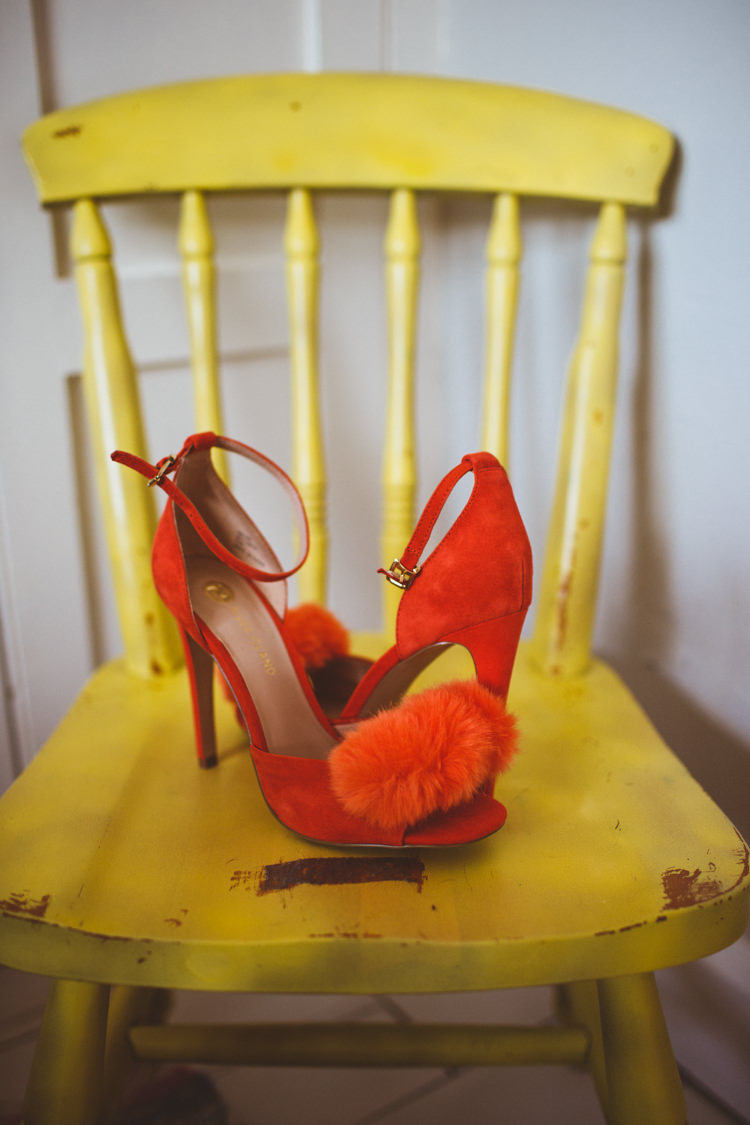 Orange Red Pom Fluffy Shoes Bride Bridal Heels Pretty DIY Outdoor Village Hall Wedding https://photography34.co.uk/