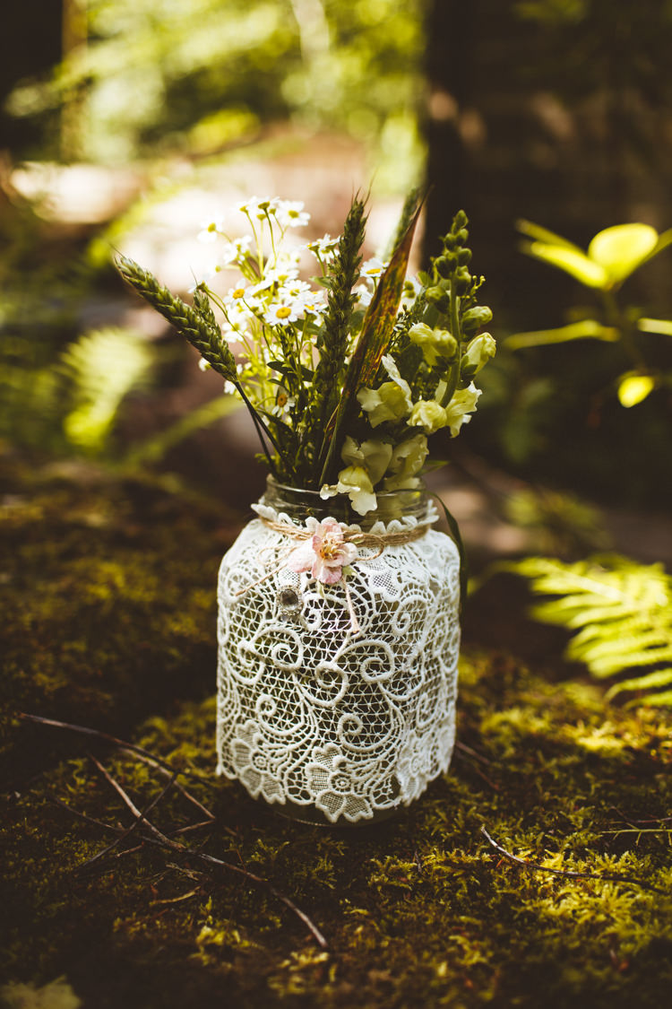 Lace Twine Jar Flowers Decor Pretty DIY Outdoor Village Hall Wedding https://photography34.co.uk/ 