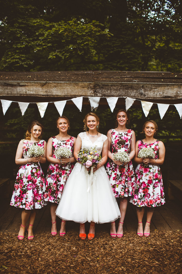 Floral Pink Bridesmaid Dresses Short Prom Pretty DIY Outdoor Village Hall Wedding https://photography34.co.uk/