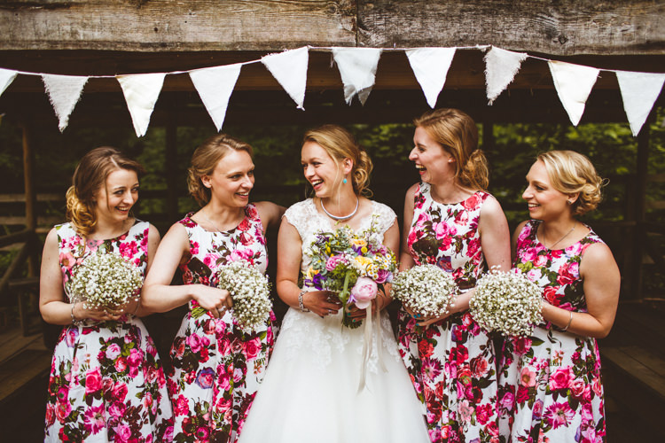 Floral Bridesmaid Dresses Pink Pretty DIY Outdoor Village Hall Wedding https://photography34.co.uk/