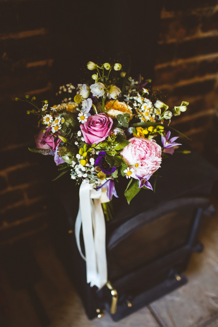 Bouquet Flowers Bride Bridal Pink Yellow Purple Daisy Rose Peony Pretty DIY Outdoor Village Hall Wedding https://photography34.co.uk/