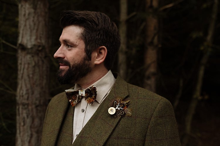 Feather Bow Tie Buttonhole Groom Outdoor Woodland Autumn Banquet Wedding http://toastofleeds.co.uk/