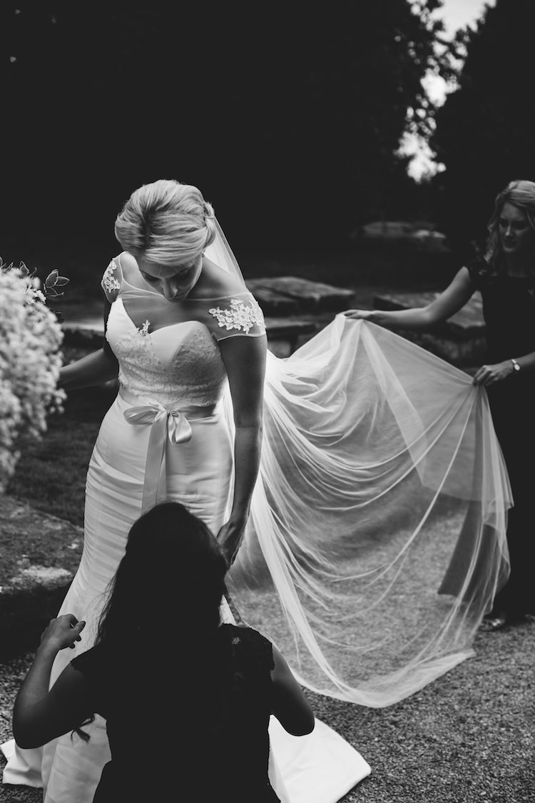Mayfair by Suzanne Neville Dress Gown Bride Bridal Sleeves Veil Cotswolds Country House Marquee Wedding http://www.wearegatheredheretoday.com/